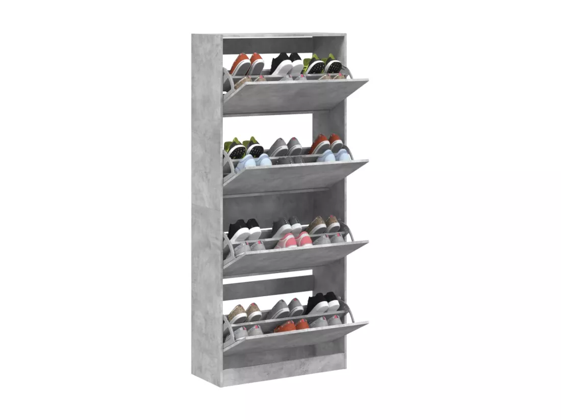Armoire à chaussures 4 tiroirs rabattables gris béton