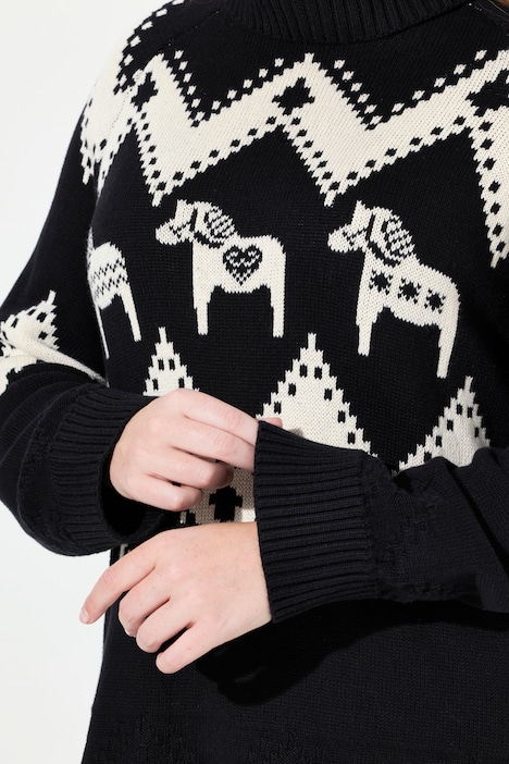 Pullover, Fair Isle, Rollkragen, Langarm, Biobaumwolle