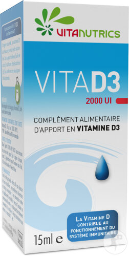 Vitanutrics VITAD3 2000 UI Vitamine D3 Gouttes Flacon 15ml