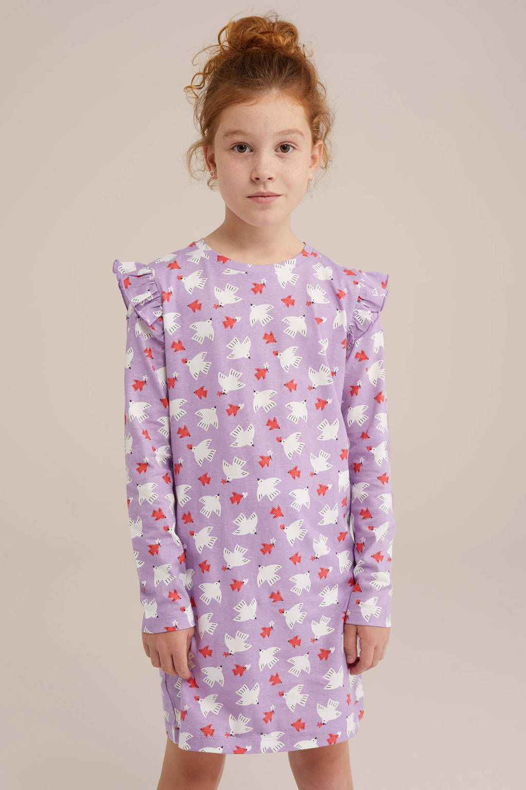 WE Fashion nachthemd met ruches lila/rood/wit