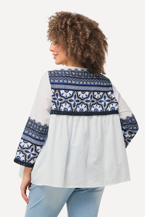 Blusenjacke, Fransen, A-Linie, Rundhals, 3/4-Arm