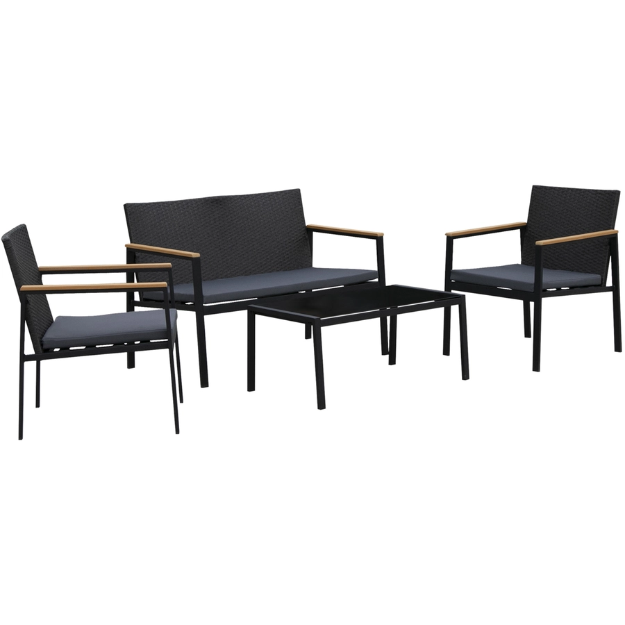 Outsunny Polyrattan Sitzgruppe als 4-teiliges Set schwarz, grau