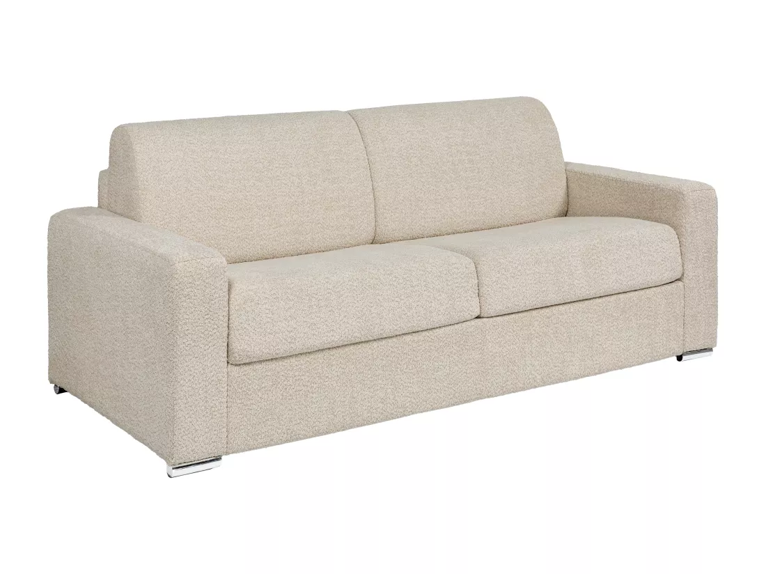 Canapé 4 places convertible express en bouclette beige - Couchage 160 cm - Matelas 14 cm - CALITO