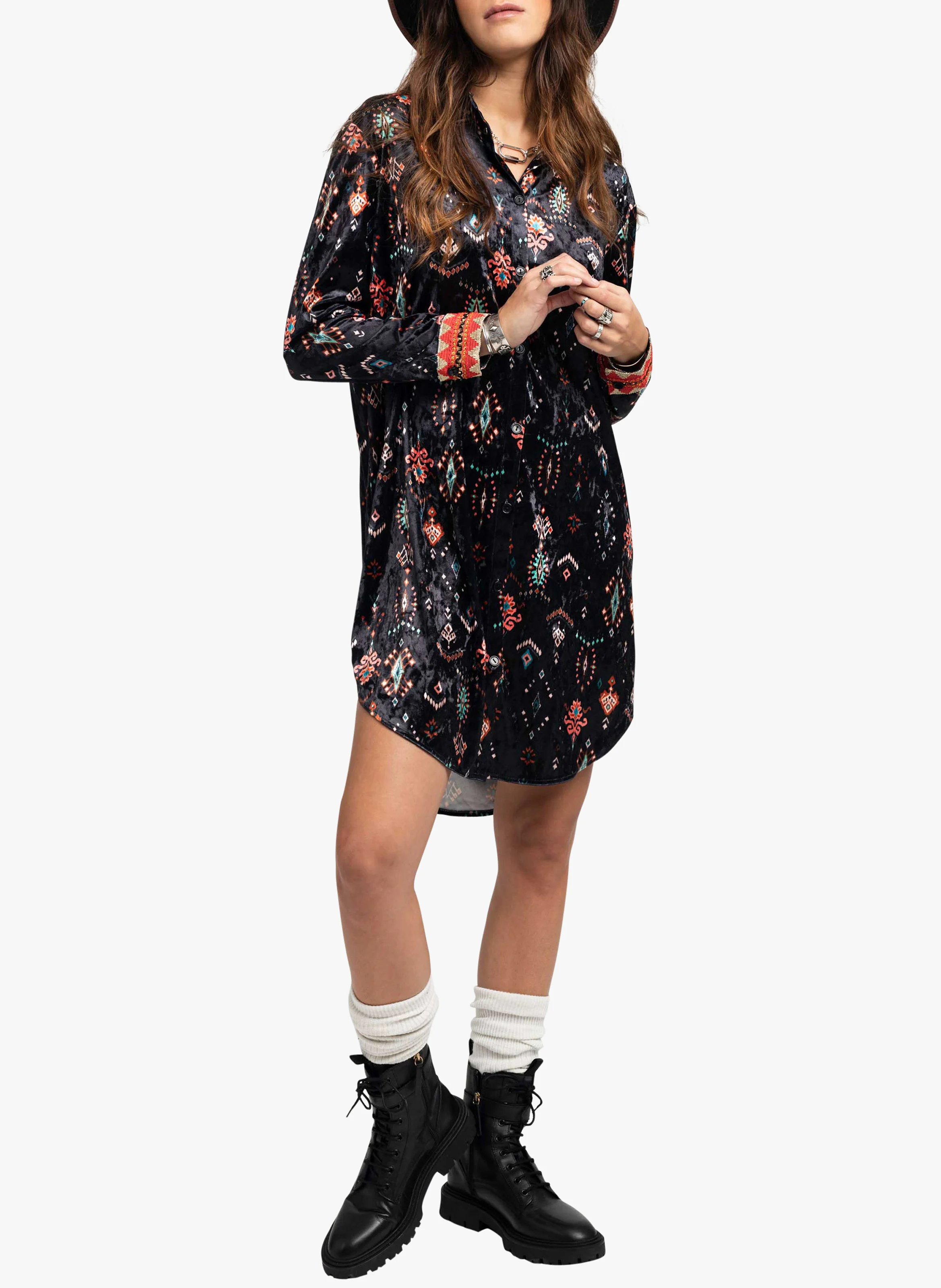 ROSARIA - Robe courte à motif ethnique | Noir