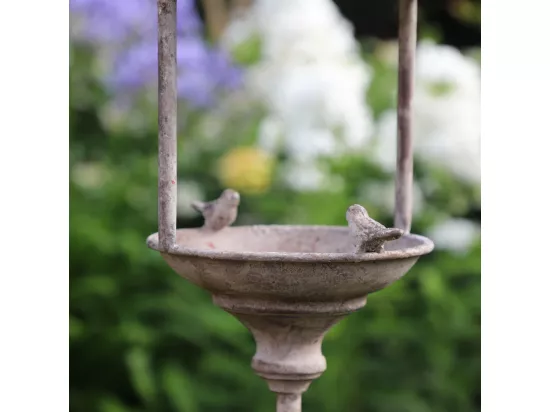 Mangeoire à oiseaux abreuvoir sur pied pique jardin métal gris 140cm