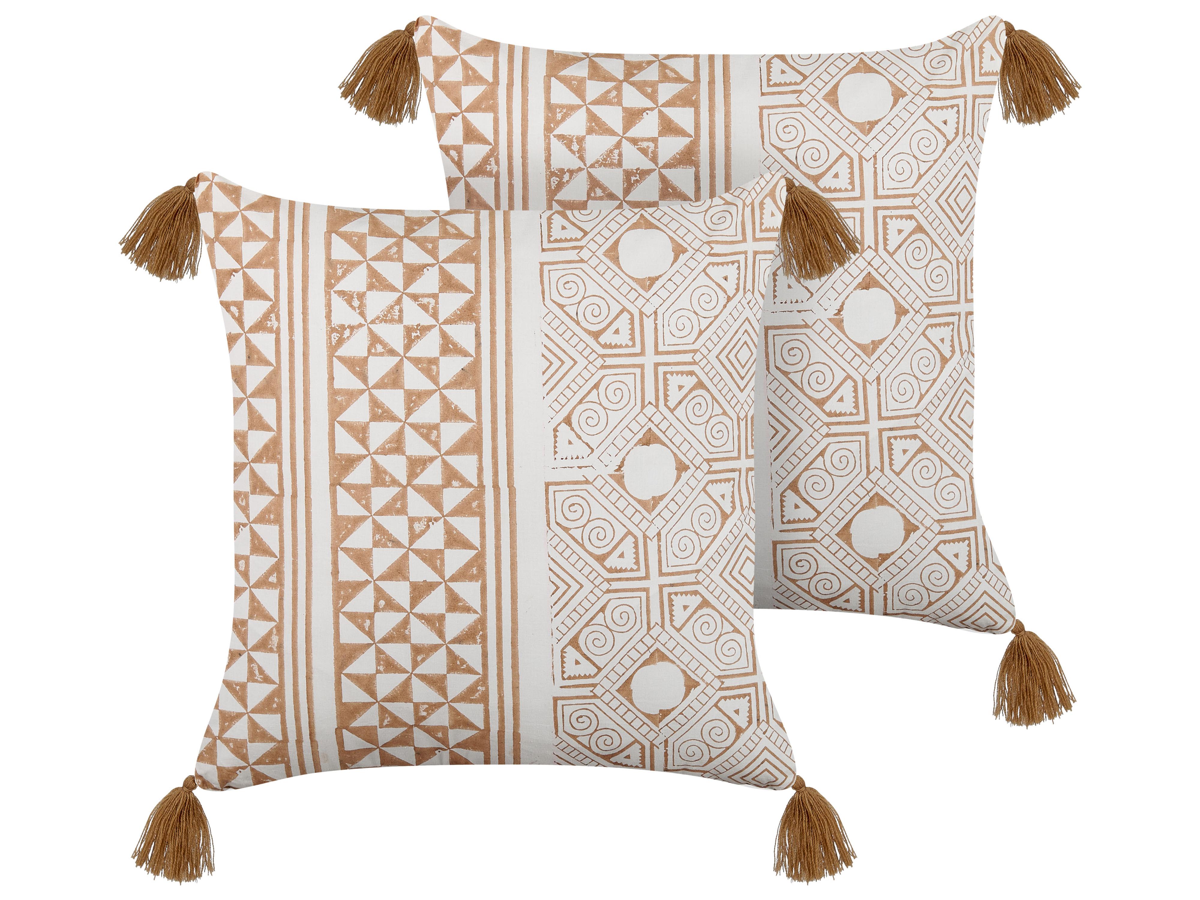 Set van 2 sierkussens MALUS Katoen 45 x 45 cm Lichtbruin oosters patroon
