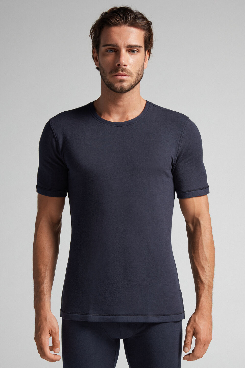 Blusa de manga curta em modal e cashmere