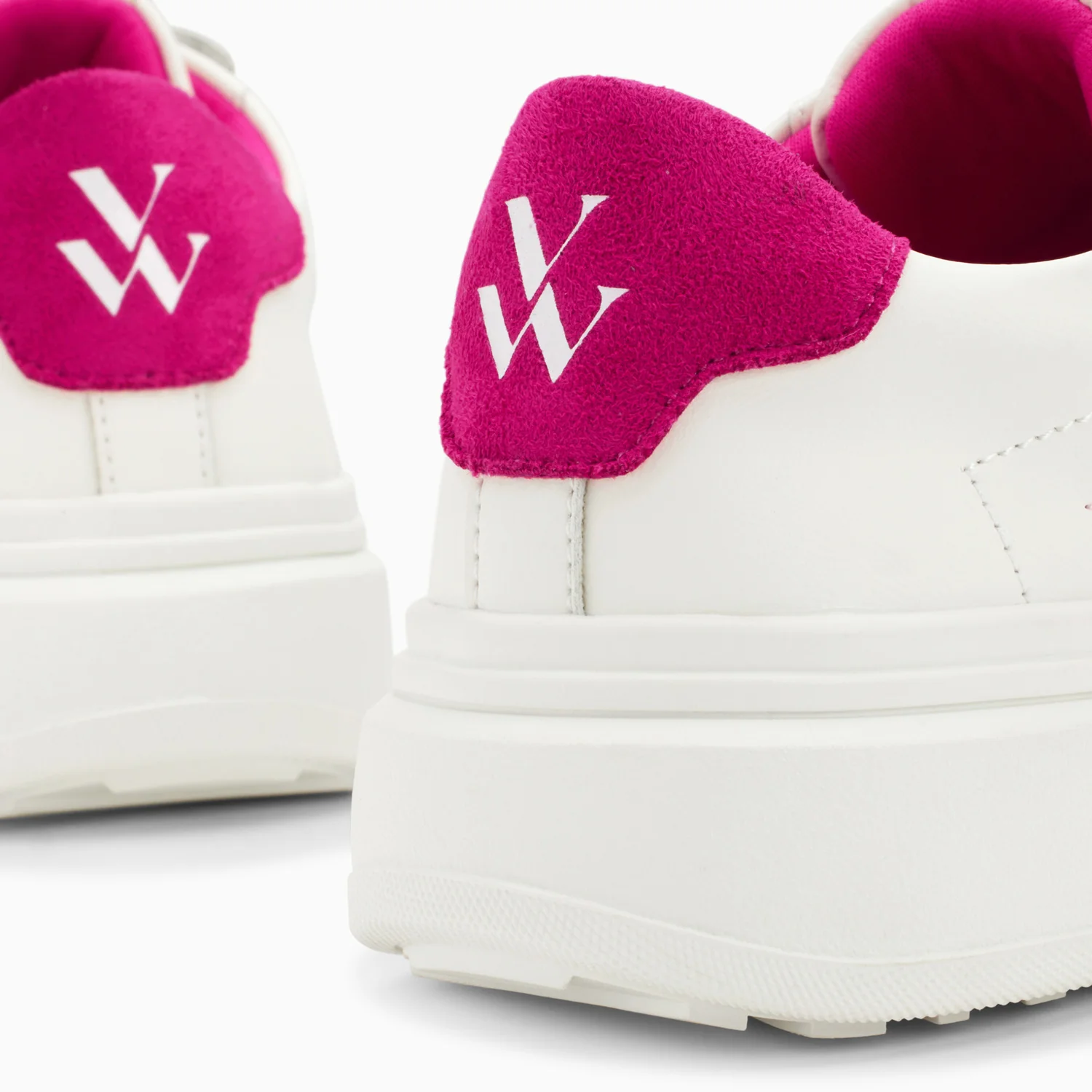 Sneakers-Baskets éclair Fanny blanc et fuchsia à scratchs