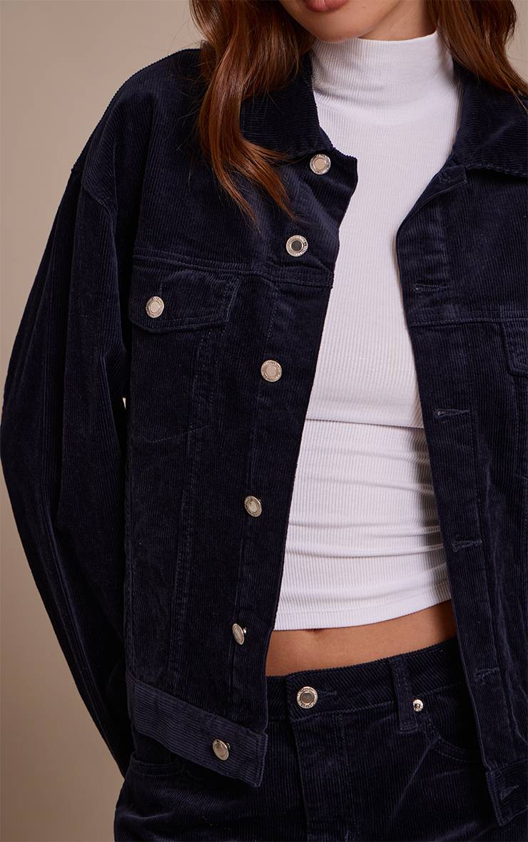 Bleu Marine Veste En Velours Côtelé Coupe Boxy Classique
