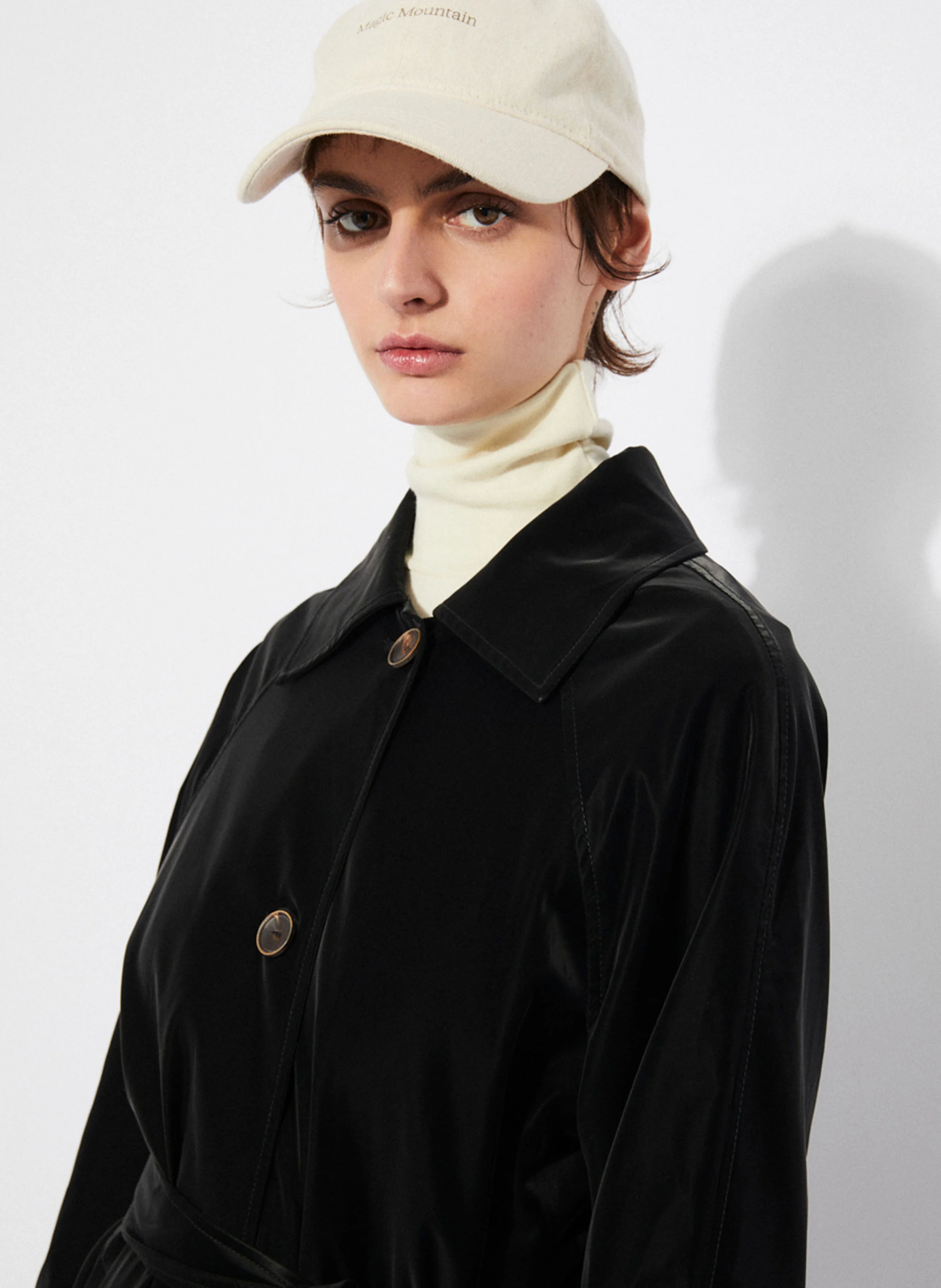 LINYA - Trench long aspect velours | Noir