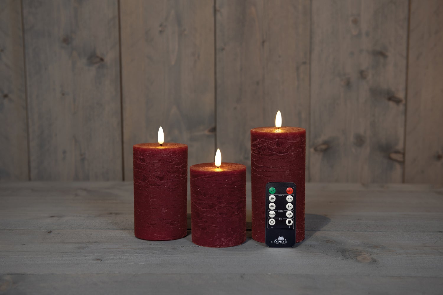 Anna's Collection LED stompkaars Majon rood D 7,5 H 10 / 12, 5 / 15 cm 3 stuks