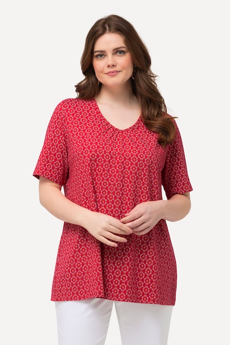Trachten-Shirt, A-Linie, V-Ausschnitt, Zierfalten, Halbarm