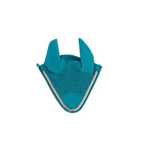 Papa-moscas saxão com protetores auriculares para cavalos, verde-azulado/preto/branco