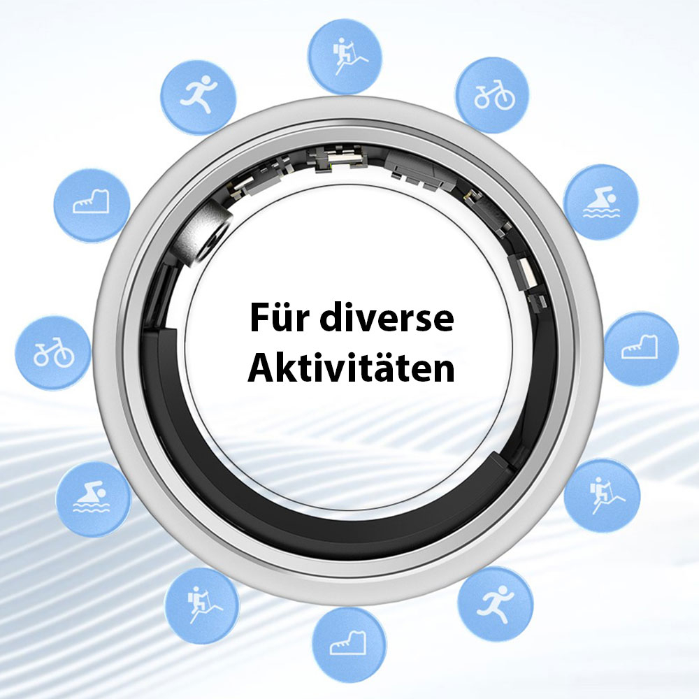 Smart Ring mit Ladecase / Blutsauerstoffmessung / Schlafqualitätsüberwachung (20.7mm) (IP67) - Silber mit Goldrand