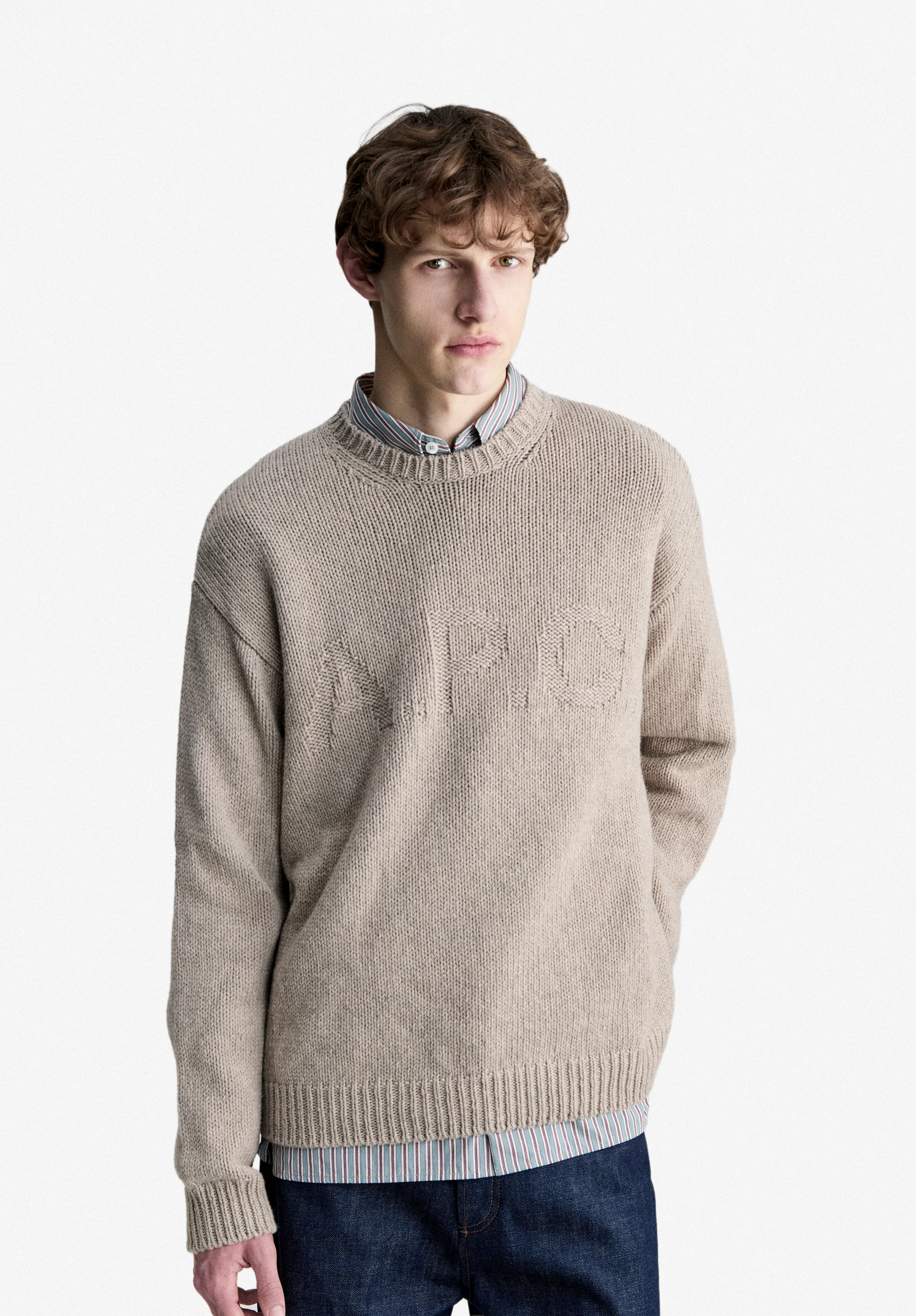 Pull taupe à logo A.P.C. en ton sur ton - Taupe