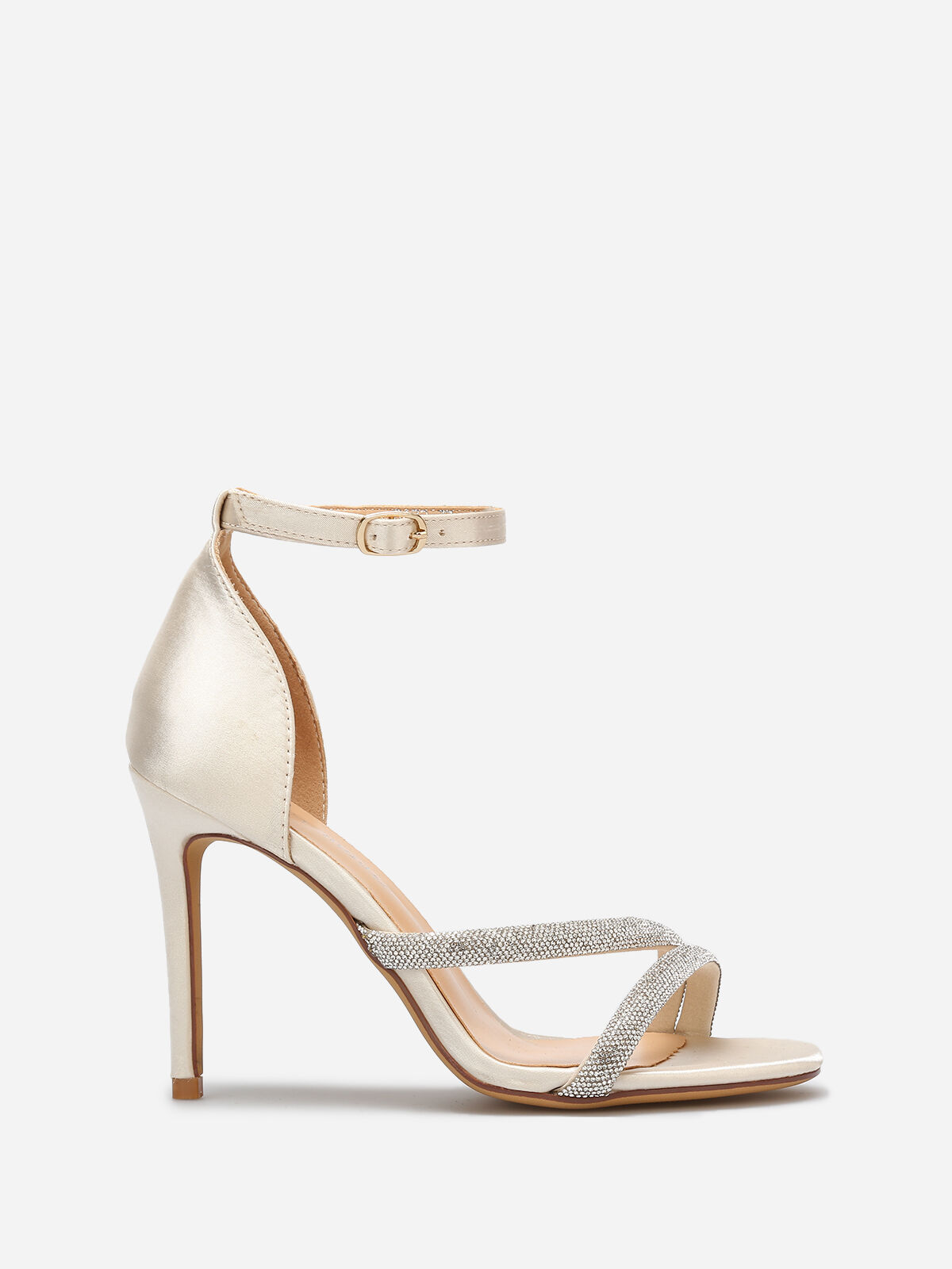Sandales satinées à strass- Beige