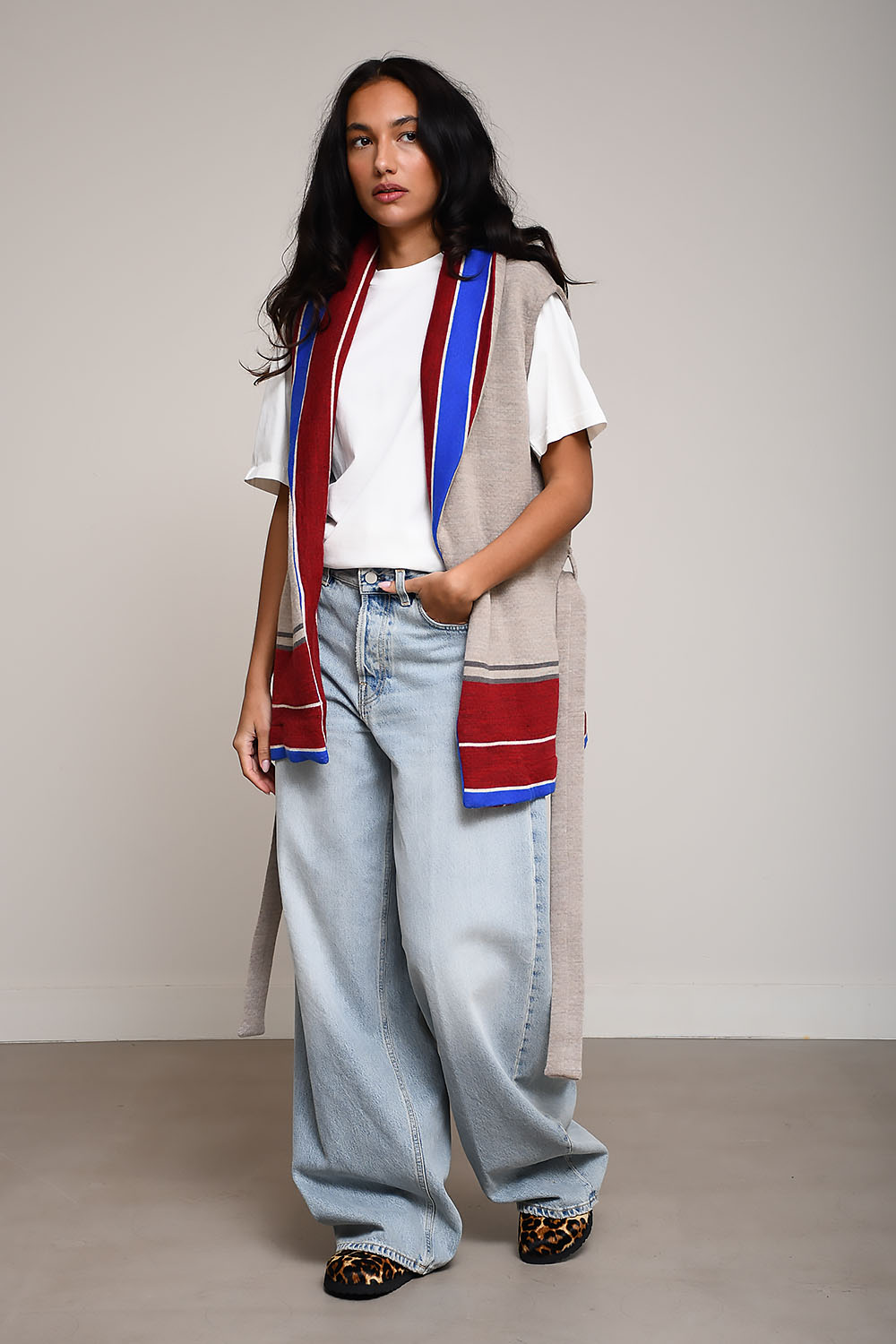 Stripe sleeveless kimono