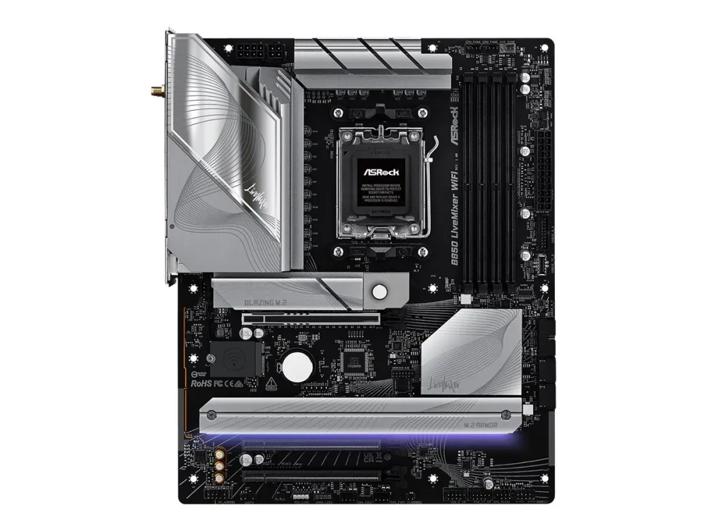 ASRock B850 LIVEMIXER WIFI - Bundkort - ATX - Socket AM5 - AMD B850 Chipset - USB-C 3.2 Gen 2x2, USB-C 3.2 Gen2, USB 3.2 Gen 2, USB 3.2 Gen 1 - Wi-Fi 7, Bluetooth, 2.5 Gigabit LAN - onboard grafik (CPU påkrævet) - HD Audio (8-kanaler)