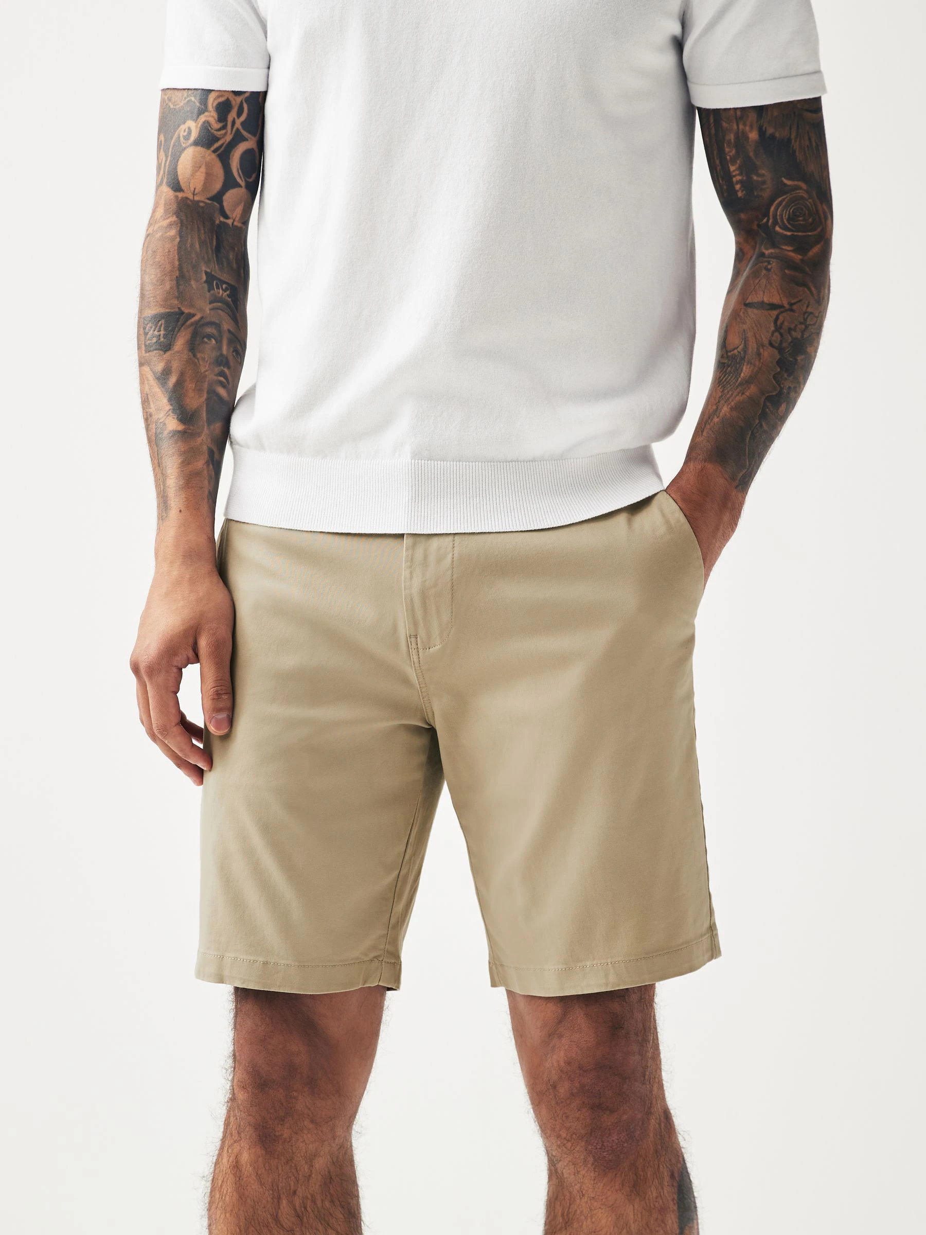 Marineblauw/kiezelkleurig - Straight fit - Set van 2 chinoshorts met stretch