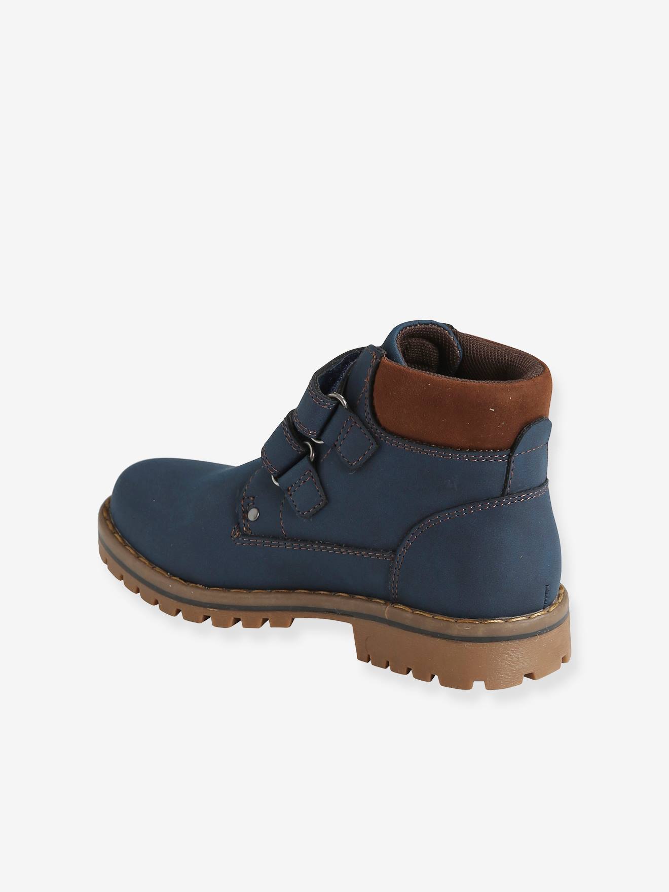 Botas de cano alto com fecho de velcro, para meninos, azul escuro liso