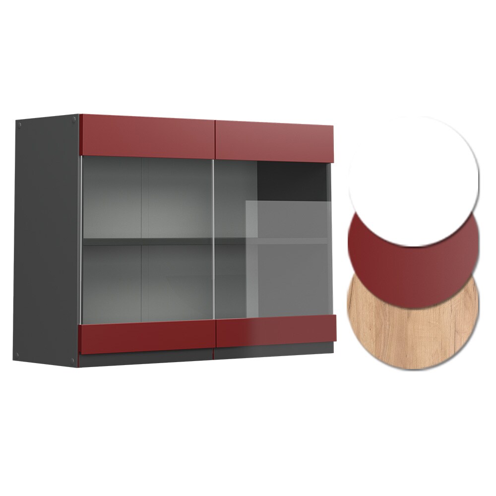 Vicco Glashängeschrank Küchenschrank Küchenmöbel R-Line J-Shape Anthrazit Rot 80 cm modern