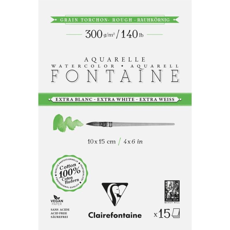 Fontaine Extra Blanc Grain Torchon bloc collé 4 côtés 15F 10x15cm 300g