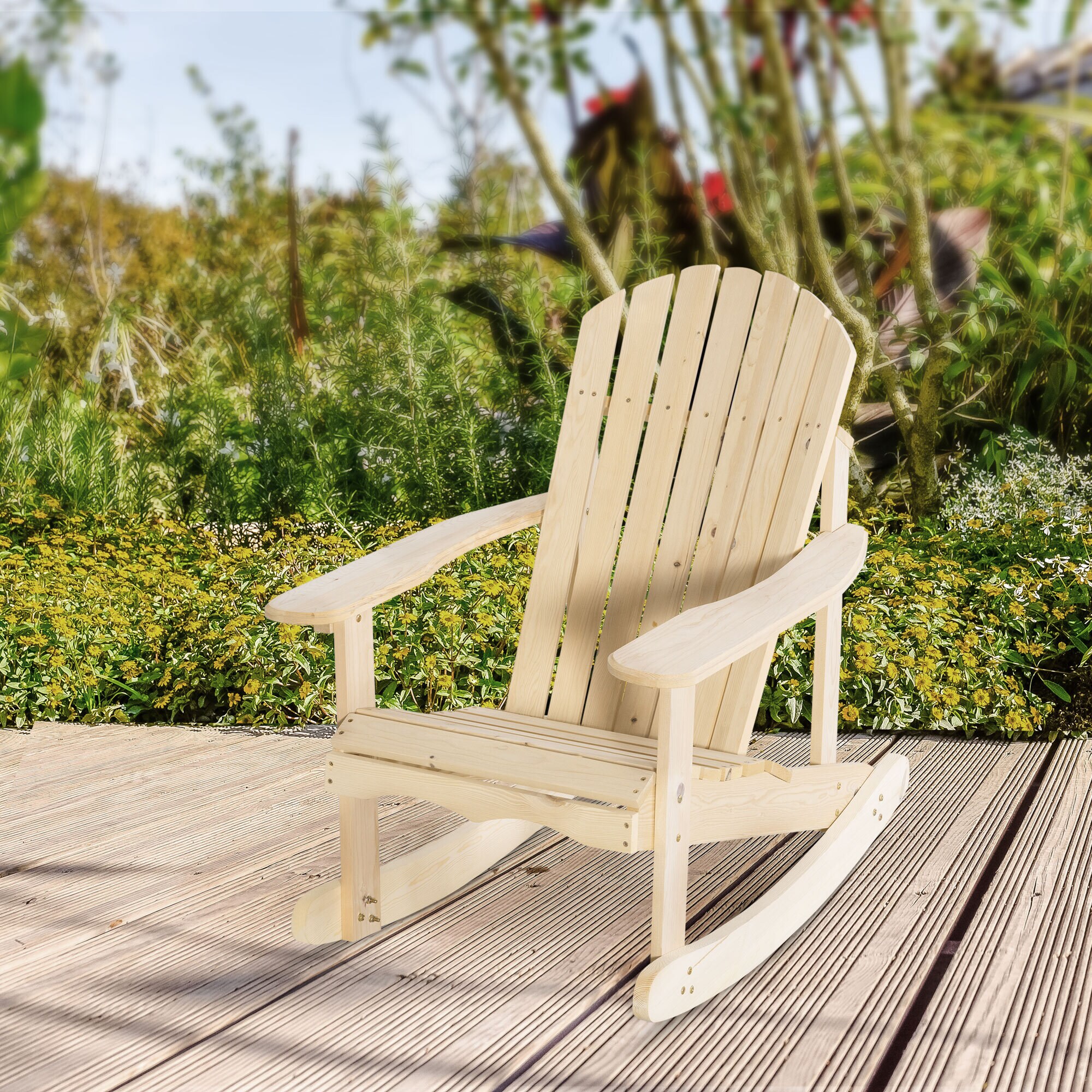 Outsunny Schaukelstuhl mit Schaukelfunktion natur 74L x 97B x 92H cm