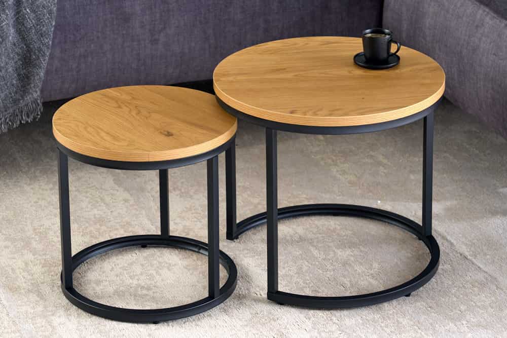 Runde Beistelltische 2er Set ELEGANCE 45cm natur Wildeiche-Design Holz schwarzes Metallgestell