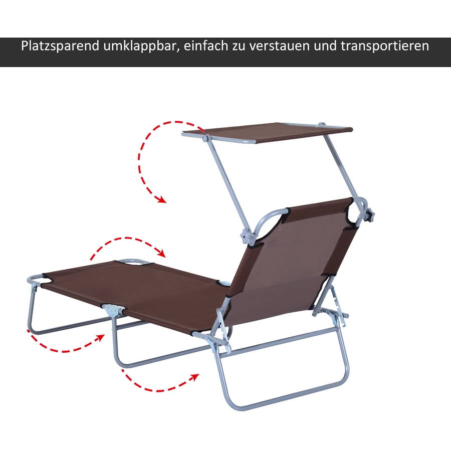 Outsunny Sonnenliege mit Sonnenschutz braun