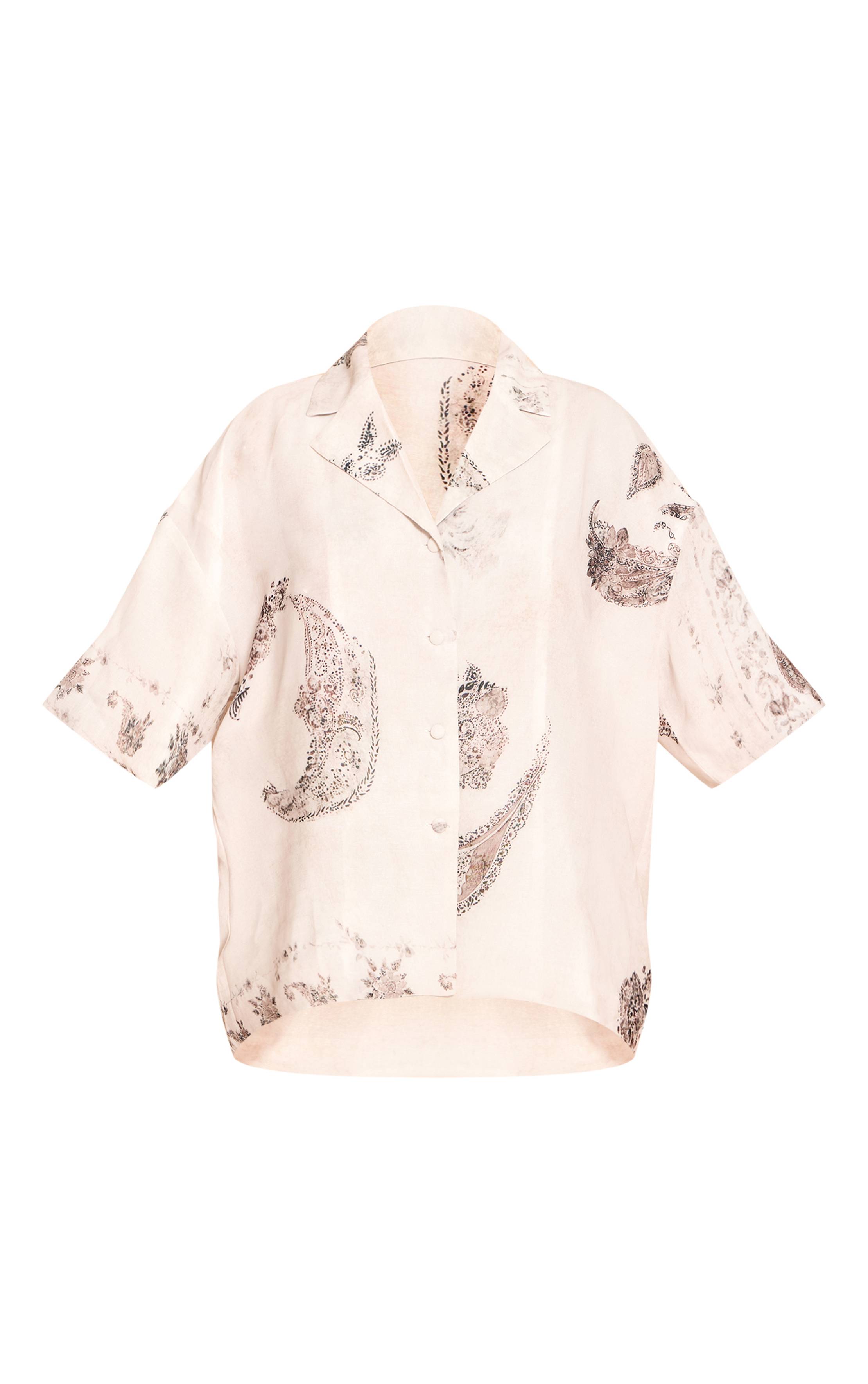 Crème Chemise Ample À Manches Courtes En Tissu Tissé Imprimé Paisley