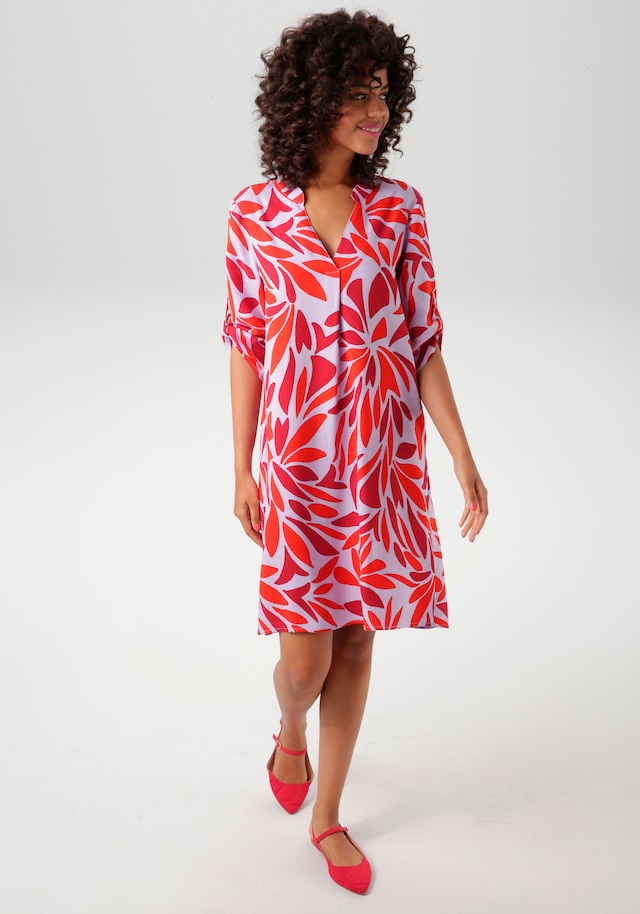 Aniston CASUAL Blusenkleid mit farbharmonischen, grafischen Blätterdruck