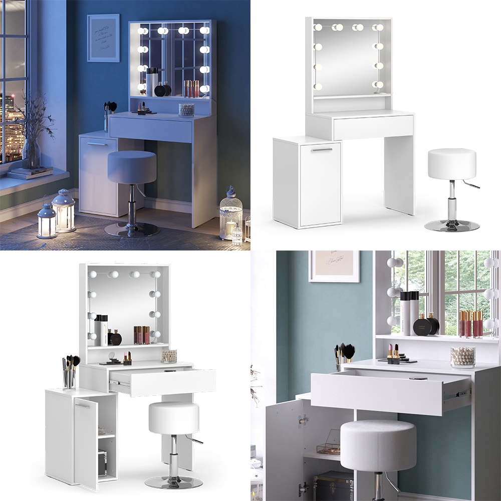 Vicco Schminktisch Altea 95 x 145 cm Weiß Frisiertisch Spiegel Hocker LED modern