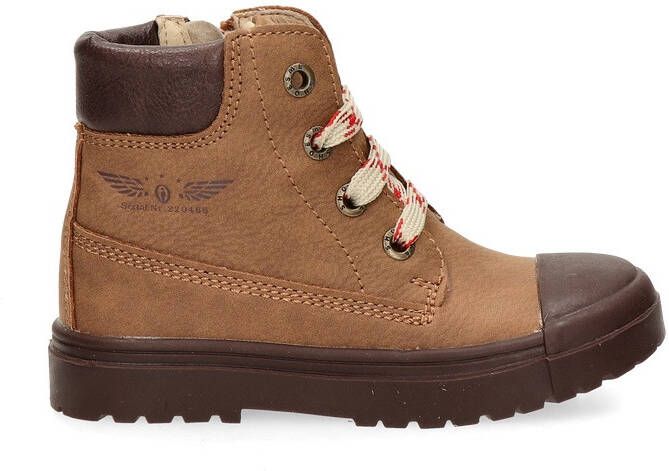 Shoesme Cognac Veterboot Met Patch Veterschoen Kind Jongens Brown Microleer