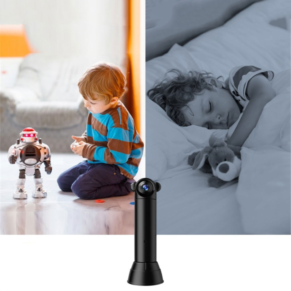 180° WiFi Mini Kamera FullHD 1080p Infrarot LED's Nachtsichtfunktion und Bewegungserkennung   Micro SD Slot (iOS/Android) - Schwarz