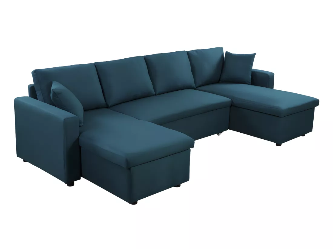 Canapé Panoramique Convertible avec 2 Coffres en Tissu