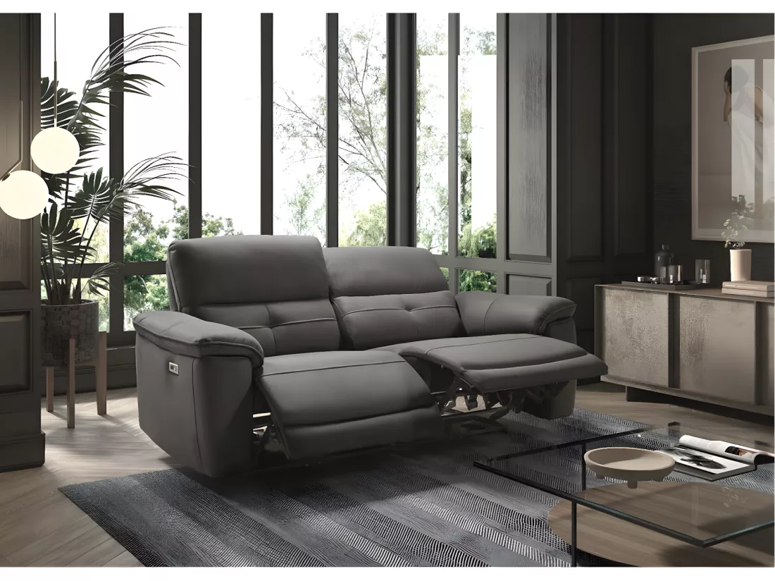 Canapé de relaxation électrique en microfibre Kleman-Couleur Gris foncé-4 places relax électrique