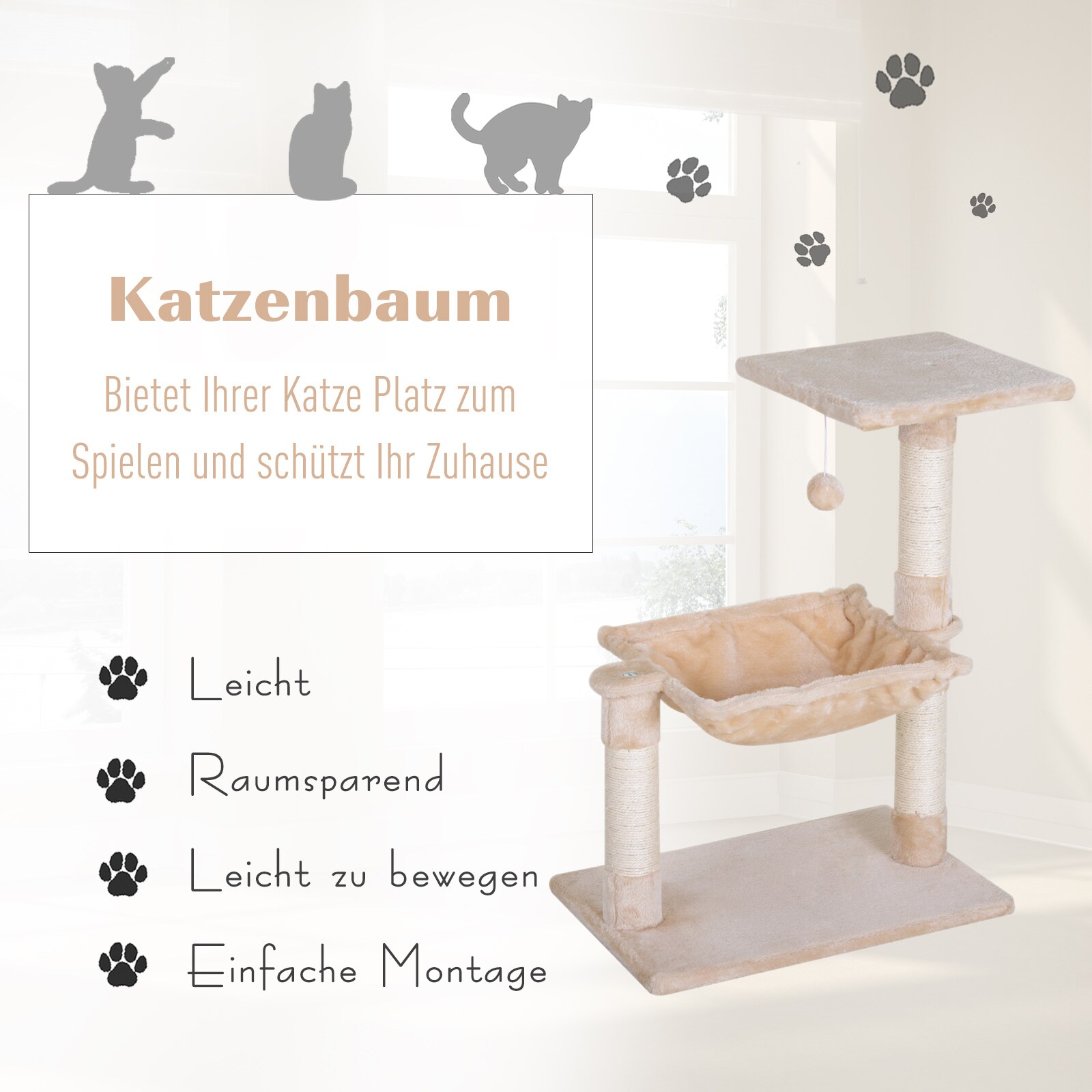 PawHut Katzenbaum mit Sisalsäulen 50 x 36 x 70 cm (LxBxH)