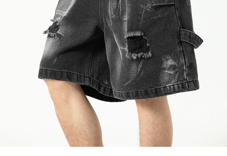 AXEN - Bermudashorts met middelhoge taille en distressed wash