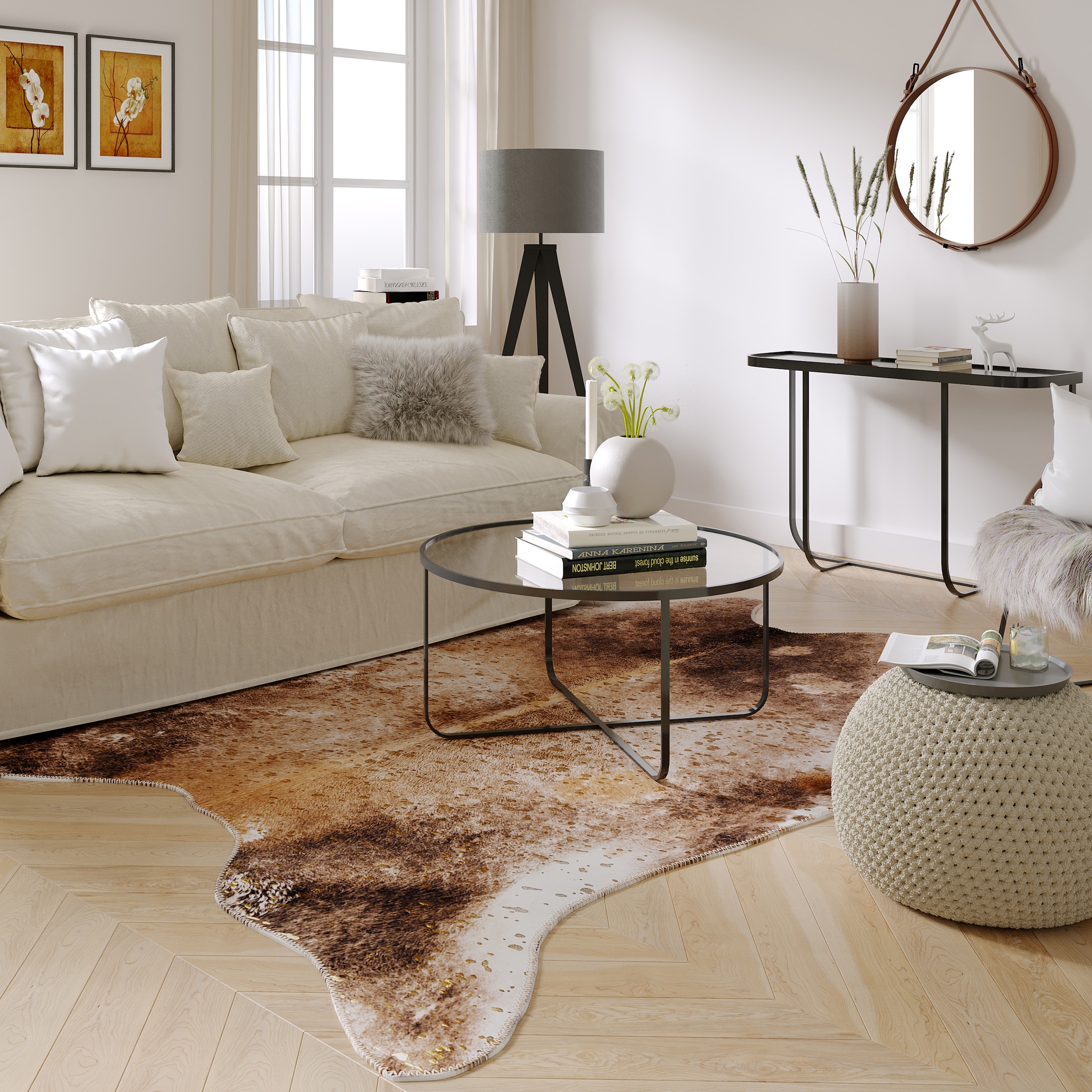 Gino Falcone Fellteppich »Emilia« fellförmig 3 mm Höhe Kunstfell, bedruckt, Kuhfell-Optik, ideal im Wohnzimmer & Schlafzimmer
