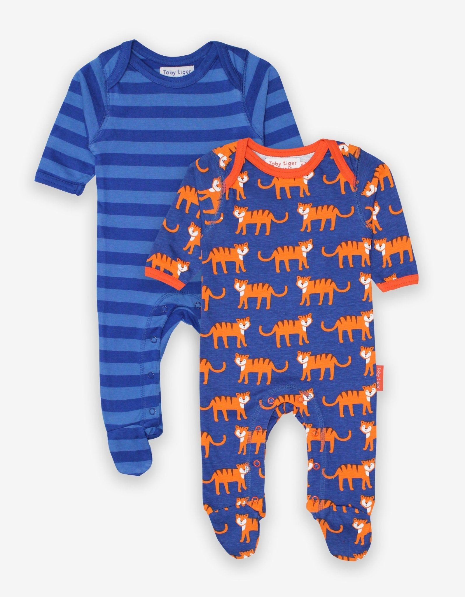Toby Tiger Baby Strampler im Doppelpack, Tiger Print und gestreift