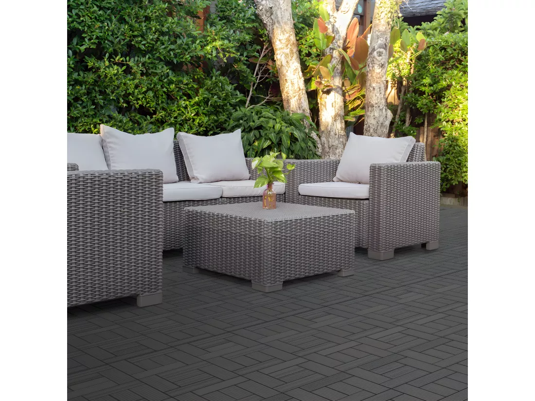 WPC carreaux de sol 30x30 cm 2 m² pour jardin piscine patio mosaïque anthracite
