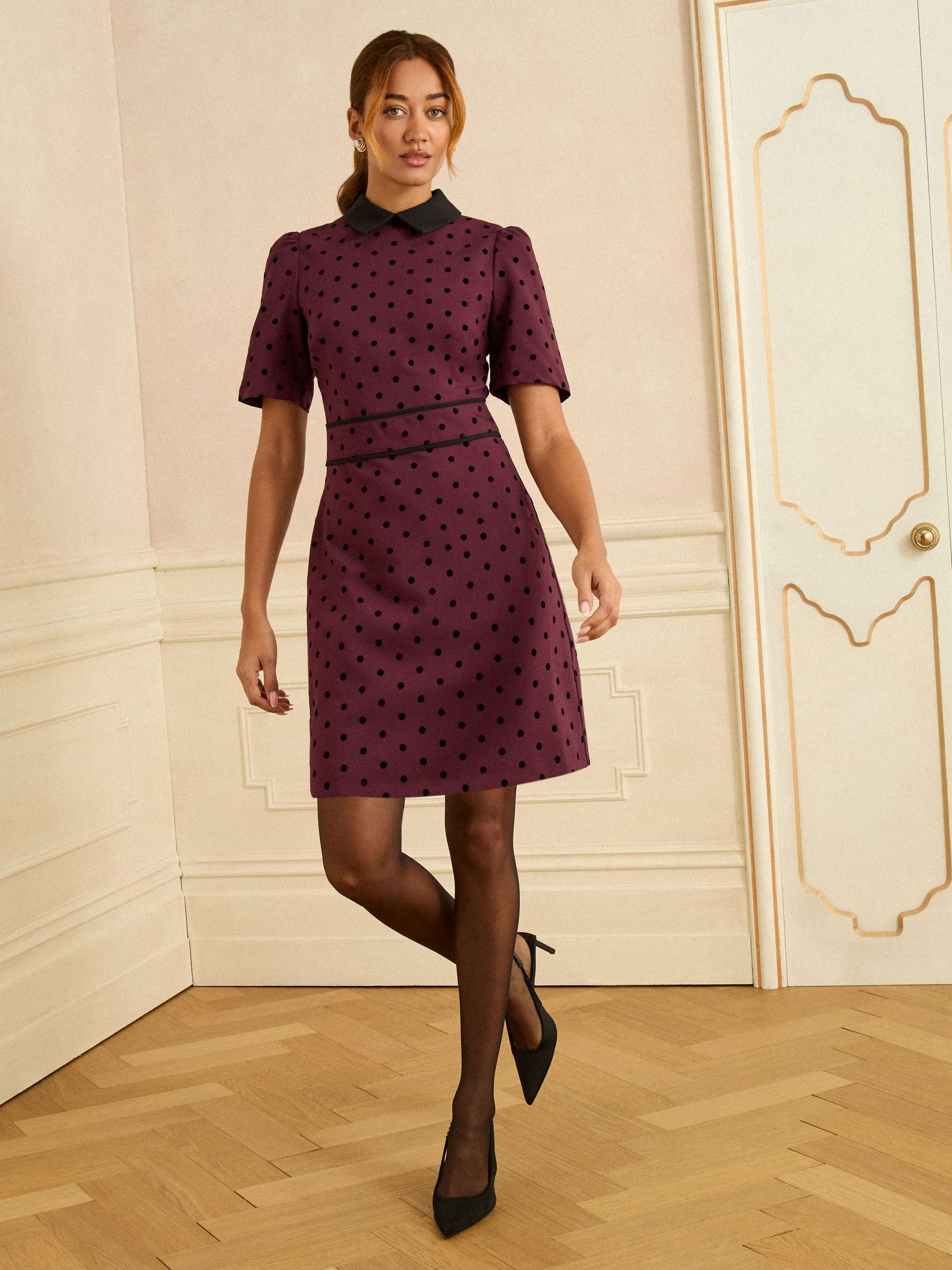 Love & Roses Flocked Spot Short Sleeve Mini Dress