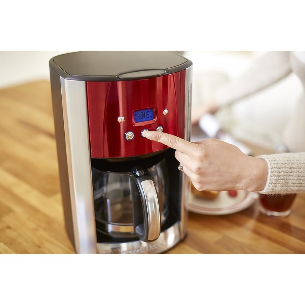 Russell Hobbs Cafetière [Technologie WhirlTech-extraction optimale] Luna rouge (1000W,Verseuse en verre 1,5L, 12 tasses, Programmable, Minuteur digital, Auto-Nettoyante) Machine à café filtre 23240-56 : Cuisine et Maison