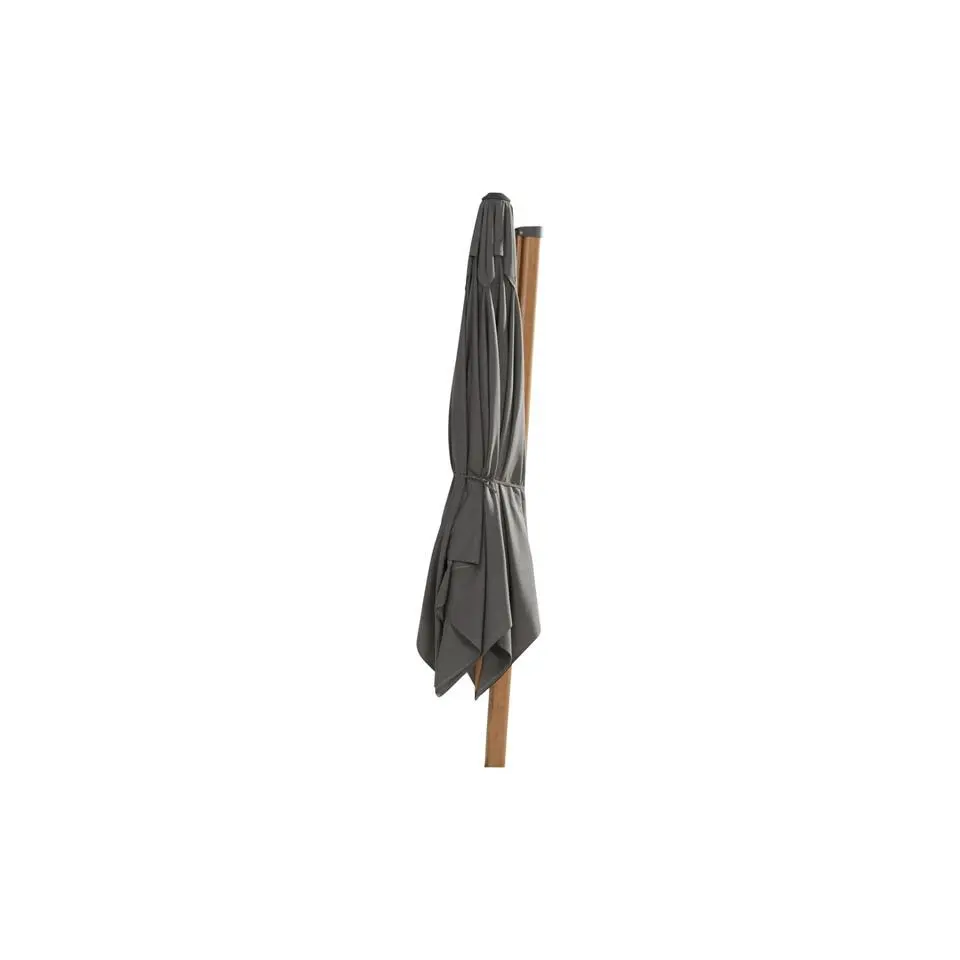 4-Seasons zweefparasol Siesta Premium 3x3 m. - woodlook/charcoal   voet en hoes