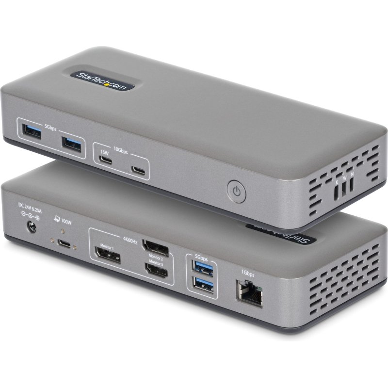 StarTech.com Station d'Accueil USB-C pour Trois Écrans, DisplayPort / HDMI, 4K 60Hz, Recharge d'Ordinateur Portable 100W, 1 GbE, Sans Pilote, Station d'Accueil Multi-Écrans pour Windows