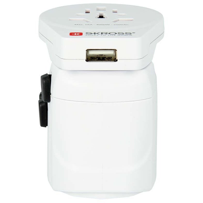 Skross 1302539 driepolige wereldreisadapter met USB-poort