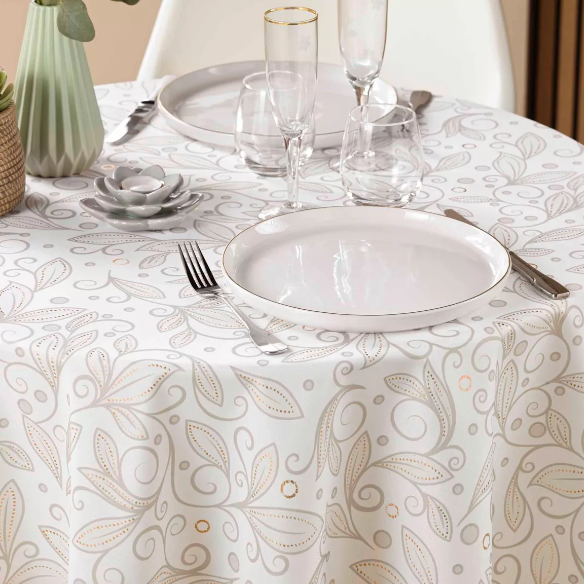 Nappe ronde anti tache (180 cm) Leya Beige