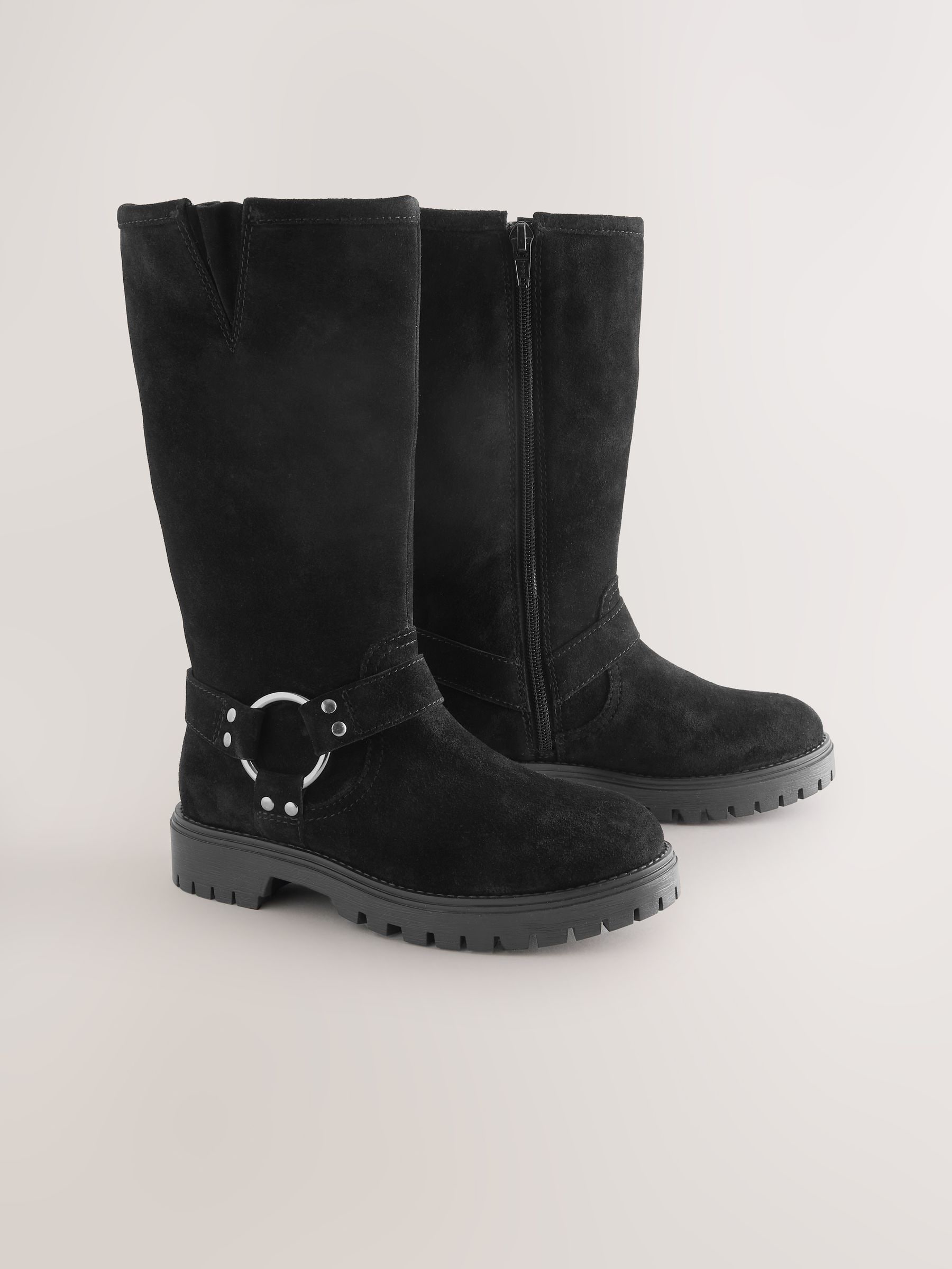 Zwart suède - Water Repellent Knee High Biker Boots