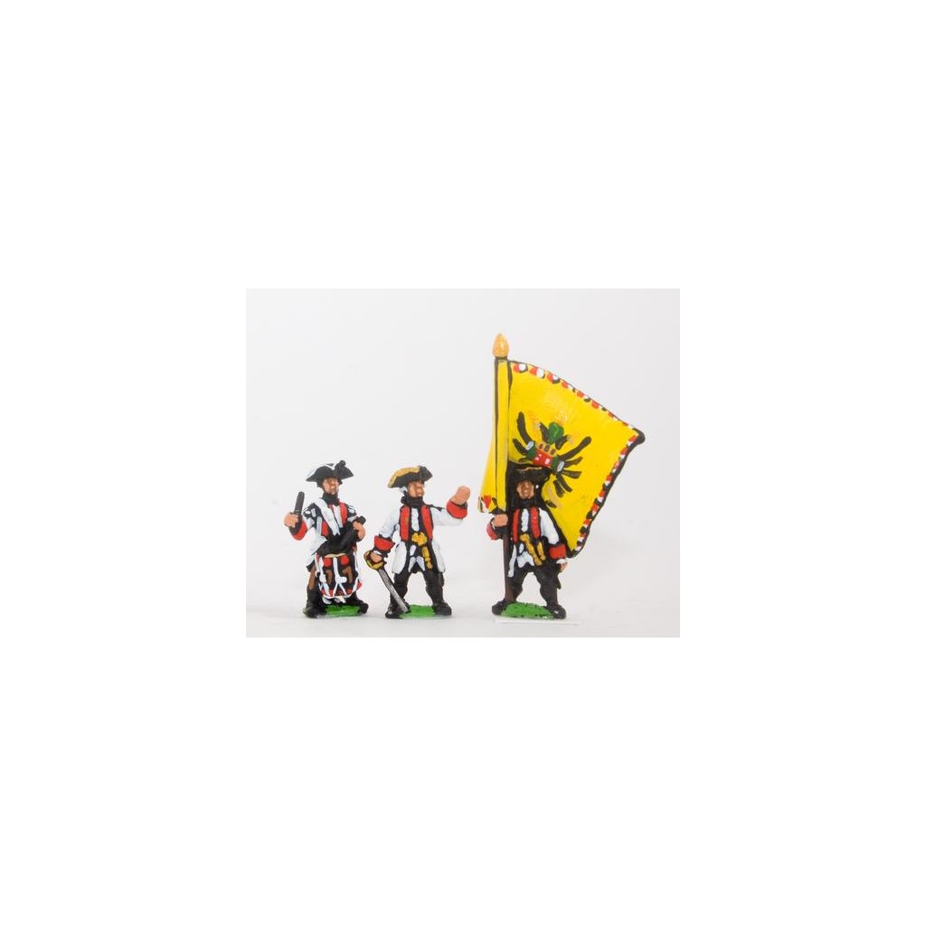 Seven Years War Austrian: Command: German Fusilier Officer, Standar Bearer & Drummer