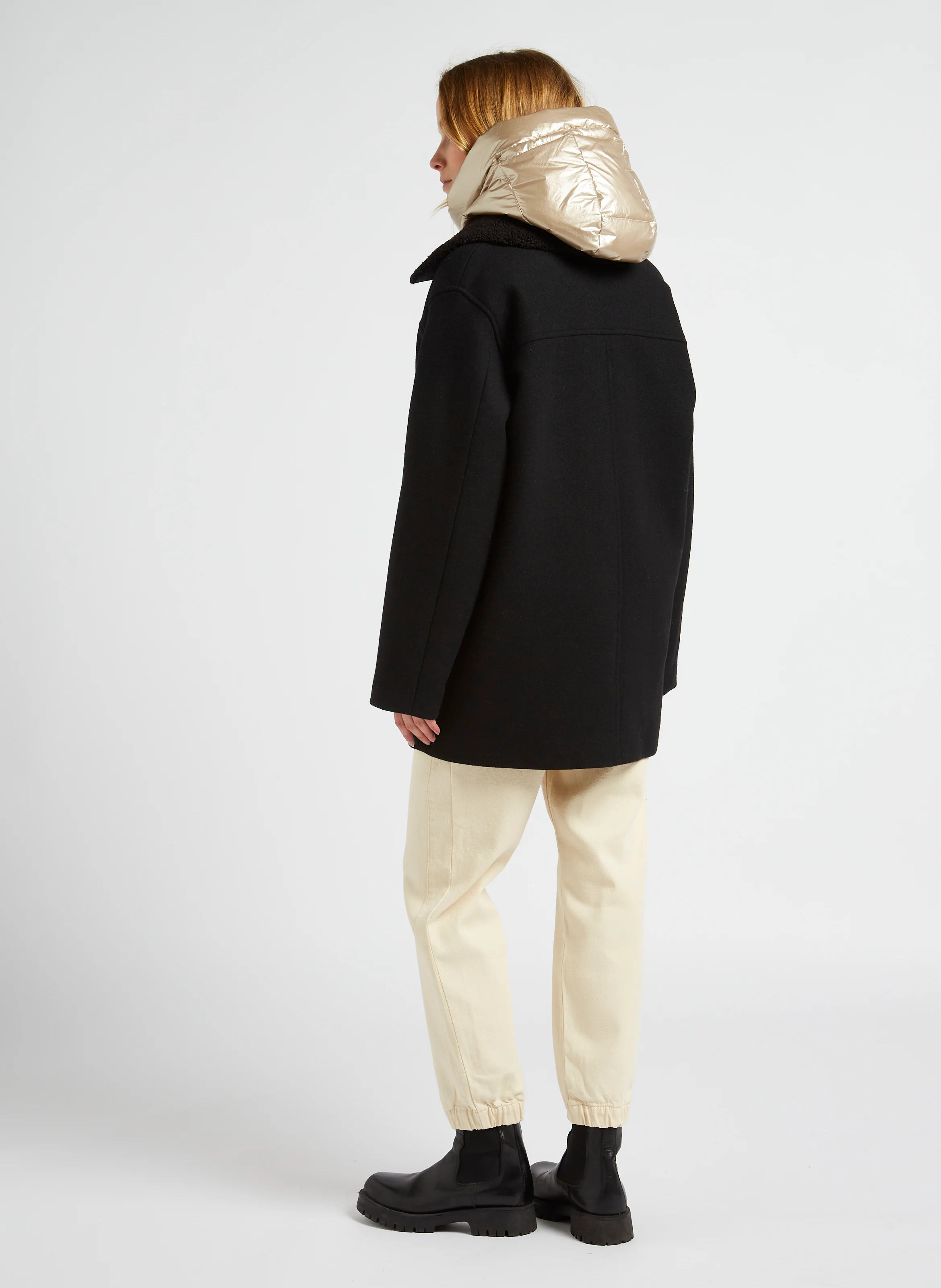 DORA - Manteau ample col classique en laine mélangée | Noir